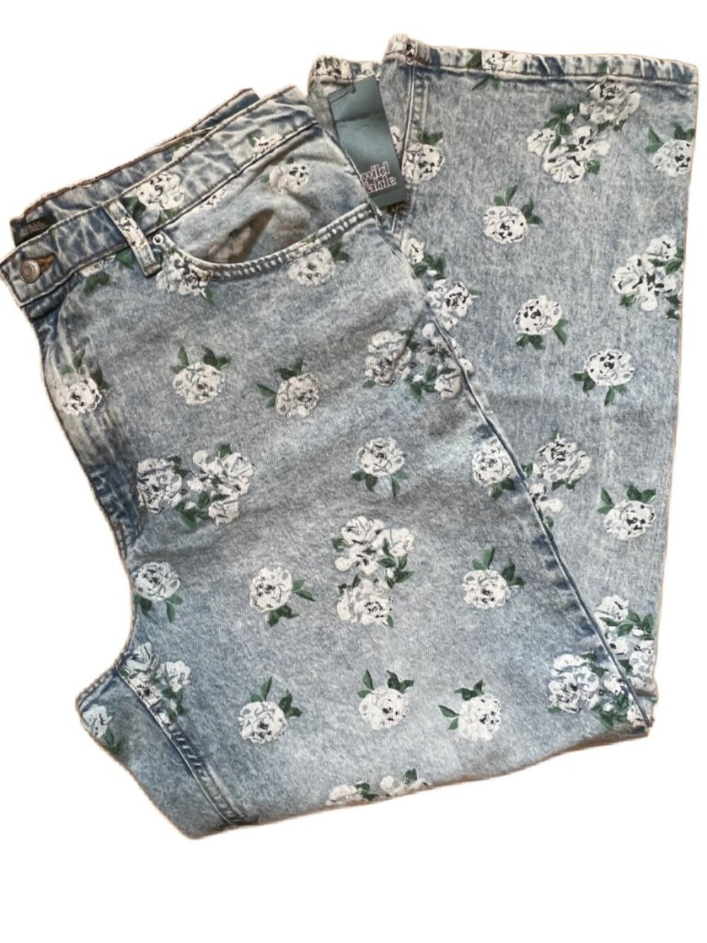 Wild Fable Women’s Floral Relaxed Straight Jeans Size 16 Light Wash High Rise NW